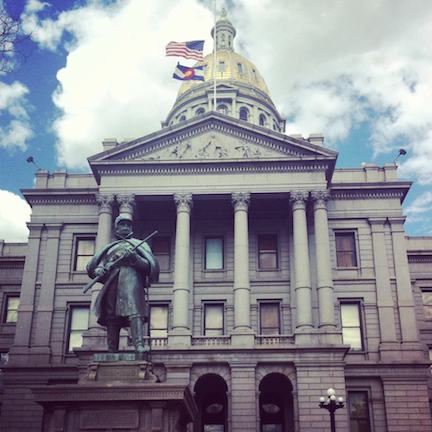 Monument to Union soldiers from Colorado in front of the capitol building in Denver