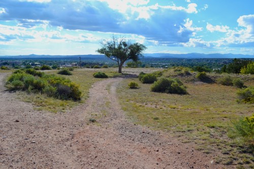 The ruins of Old Fort Marcy in Santa Fe. Mounds of earth mark the edges of the original fort complex.