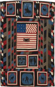 Quilt illustrating the life of a Zouave (made out of Zouave uniform cloth)